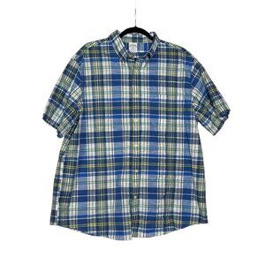 Brooks Brothers Madras Button Down Shirt Tartan Plaid Blue White Yellow Size XL